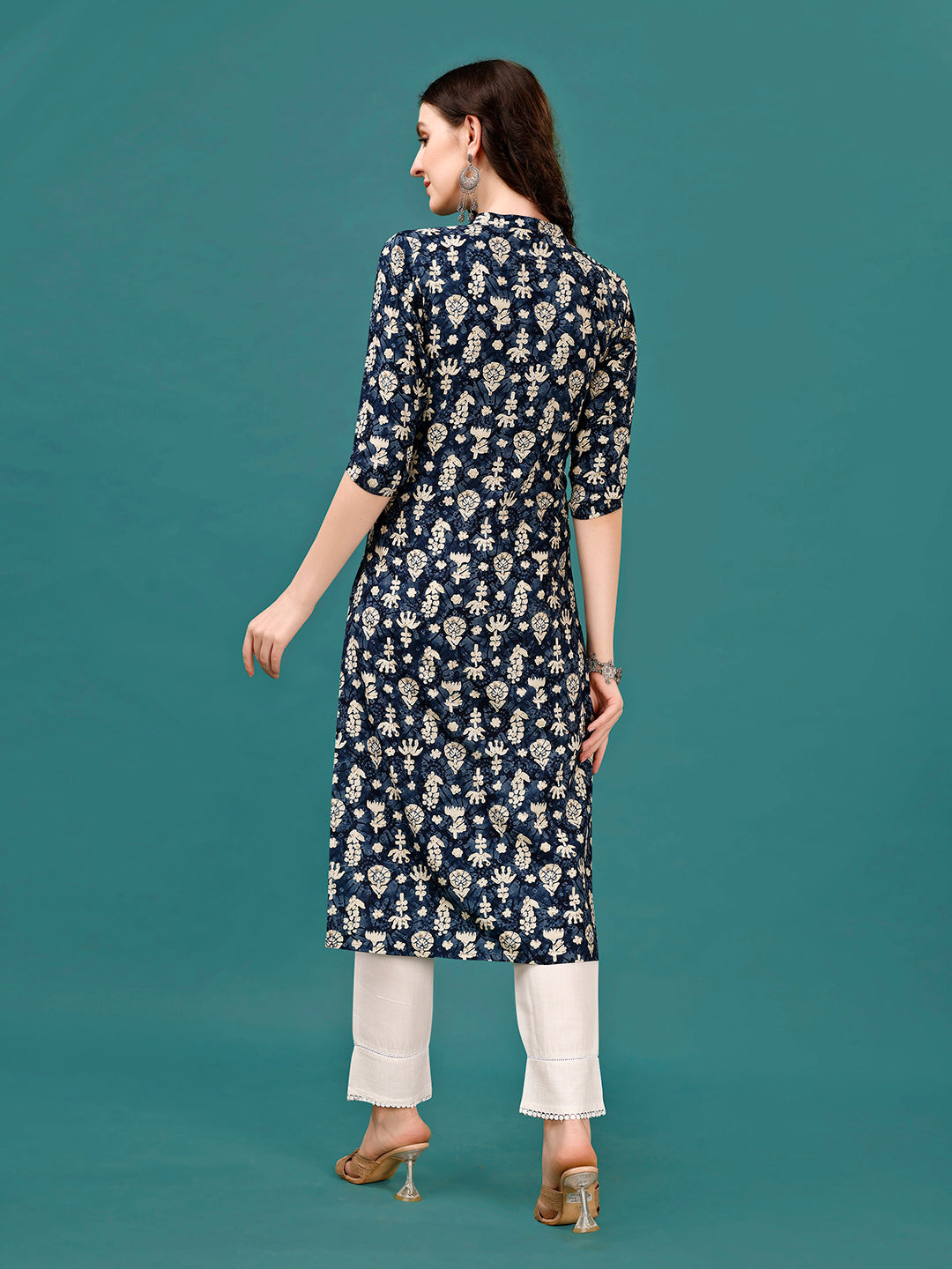 Ethnic Motifs Printed Front Buttoned Rayon Kurta, Multicolor - Hiral Fashion