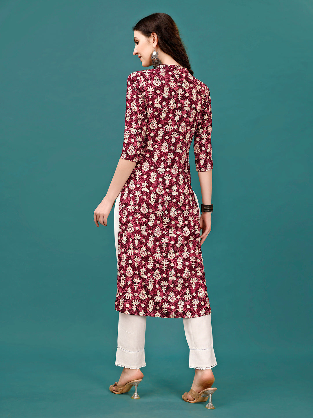 Ethnic Motifs Printed Front Buttoned Rayon Kurta, Multicolor - Hiral Fashion