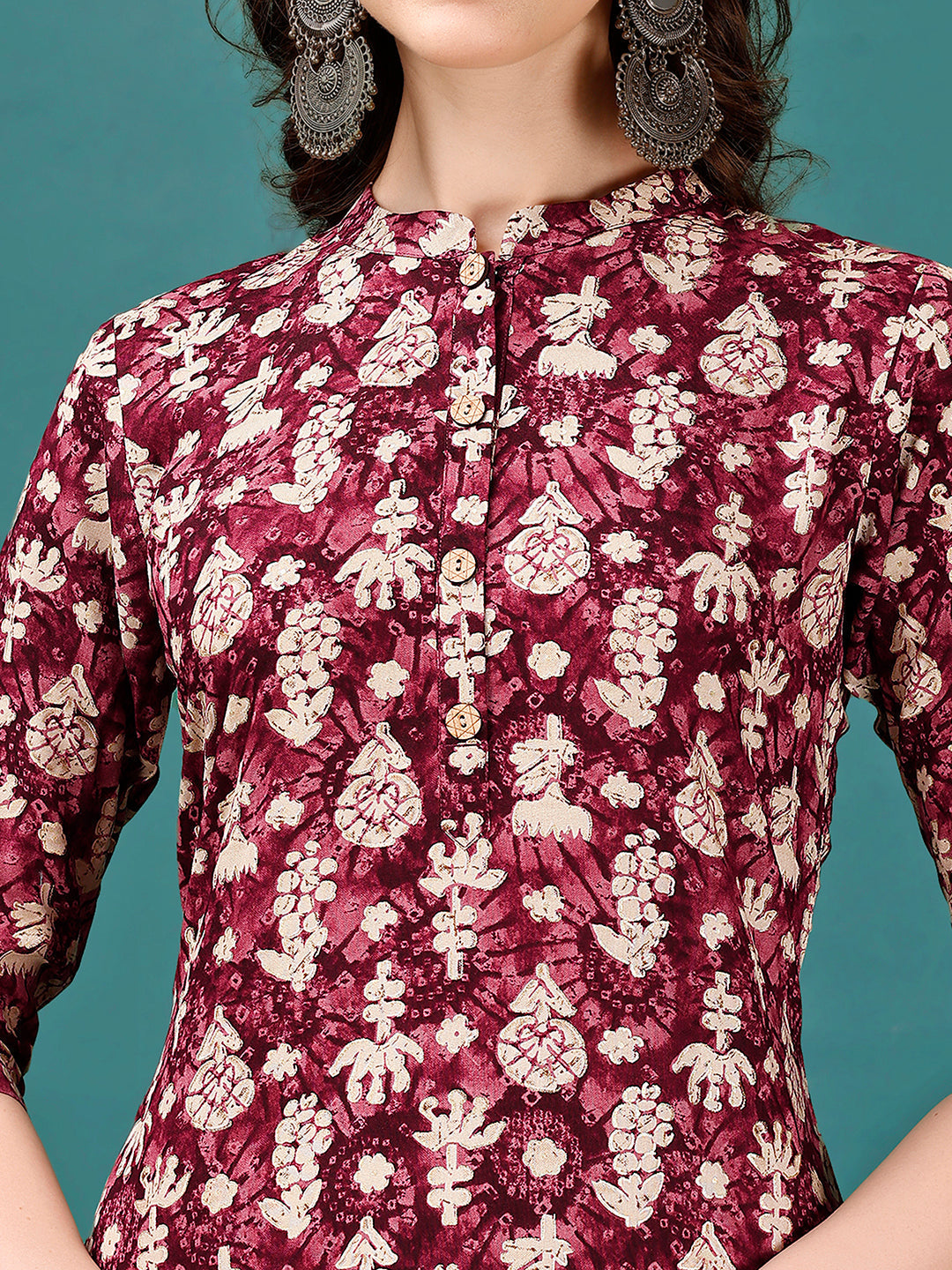 Ethnic Motifs Printed Front Buttoned Rayon Kurta, Multicolor - Hiral Fashion
