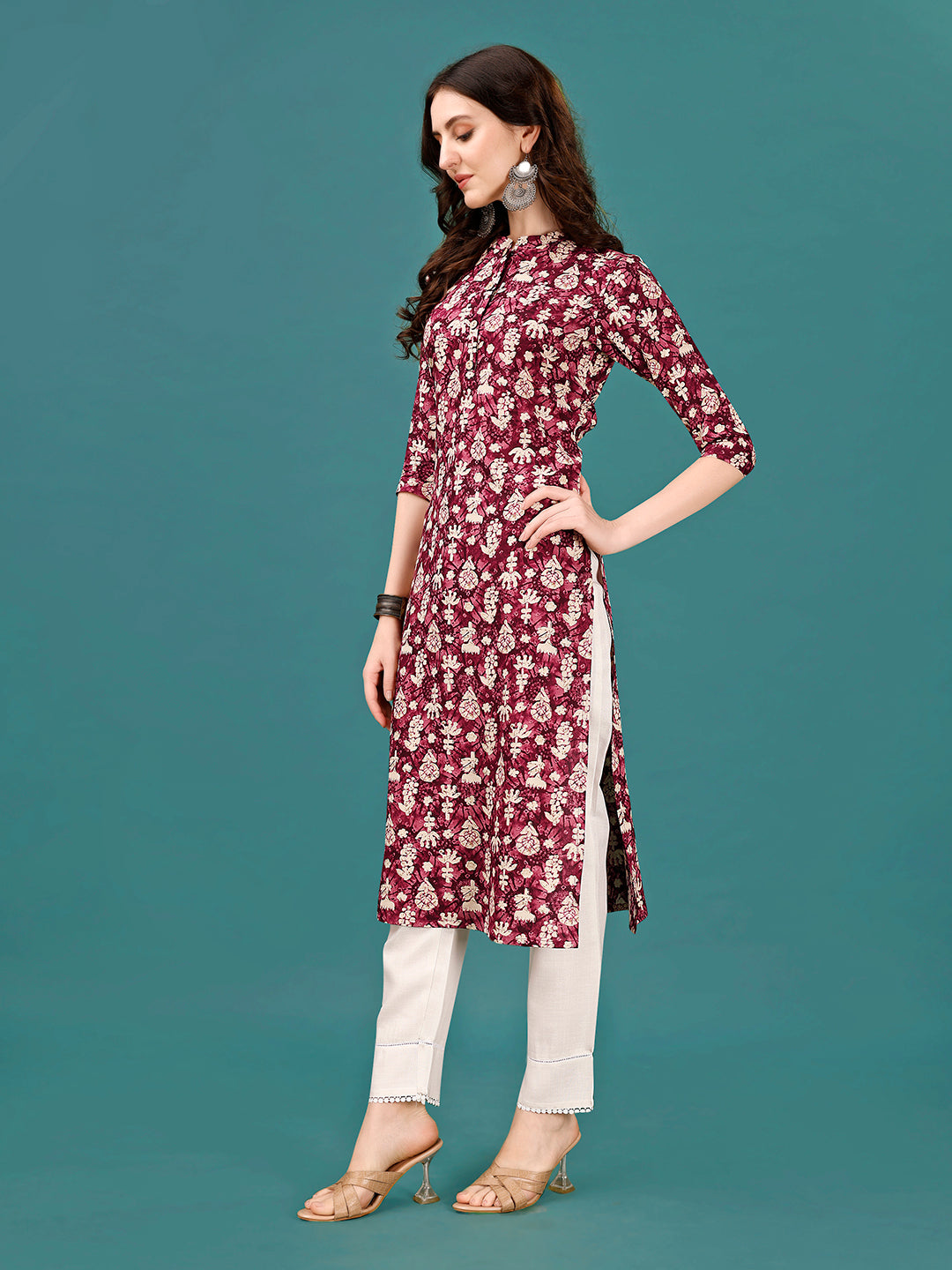 Ethnic Motifs Printed Front Buttoned Rayon Kurta, Multicolor - Hiral Fashion