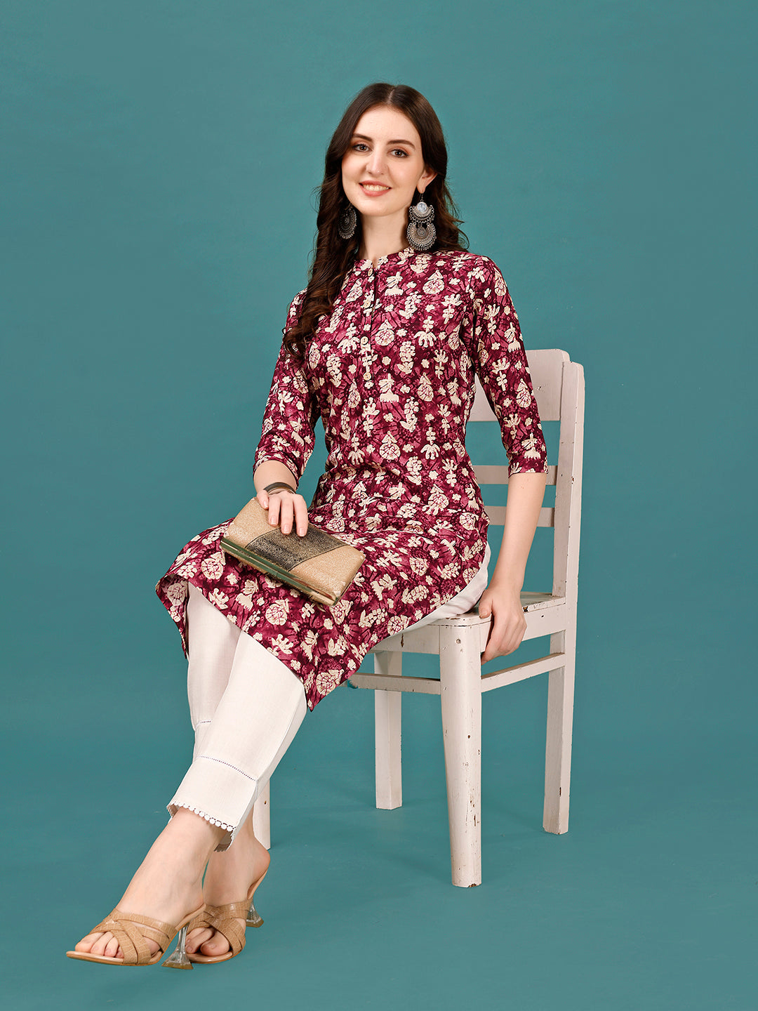 Ethnic Motifs Printed Front Buttoned Rayon Kurta, Multicolor - Hiral Fashion