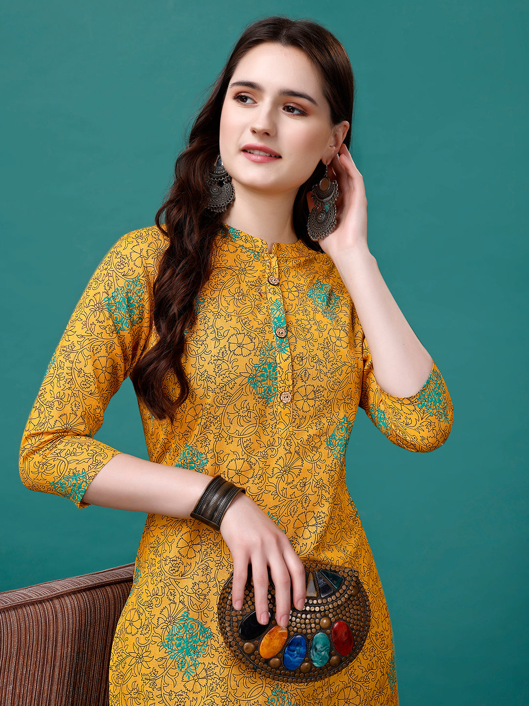 Floral Printed Front Buttoned Cotton Kurta, Multicolor - Hiral Fashion