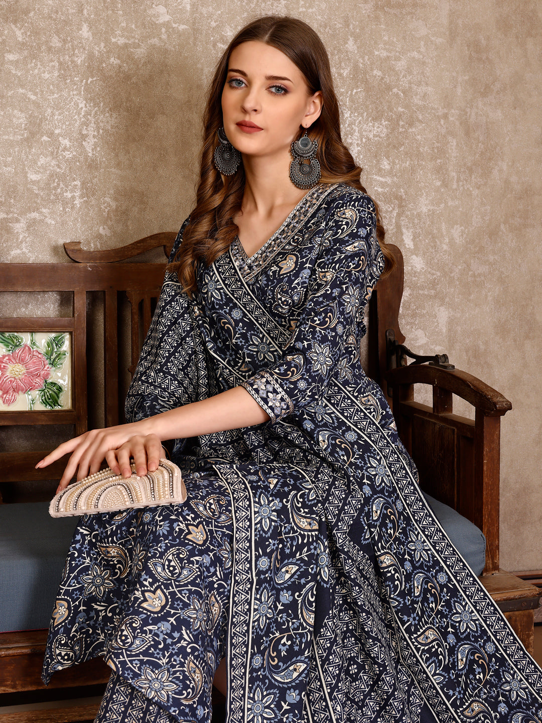 Embroidered & Printed Casual Wear Kurta With Printed Pant & Dupatta, Multicolor - Hiral Fashion