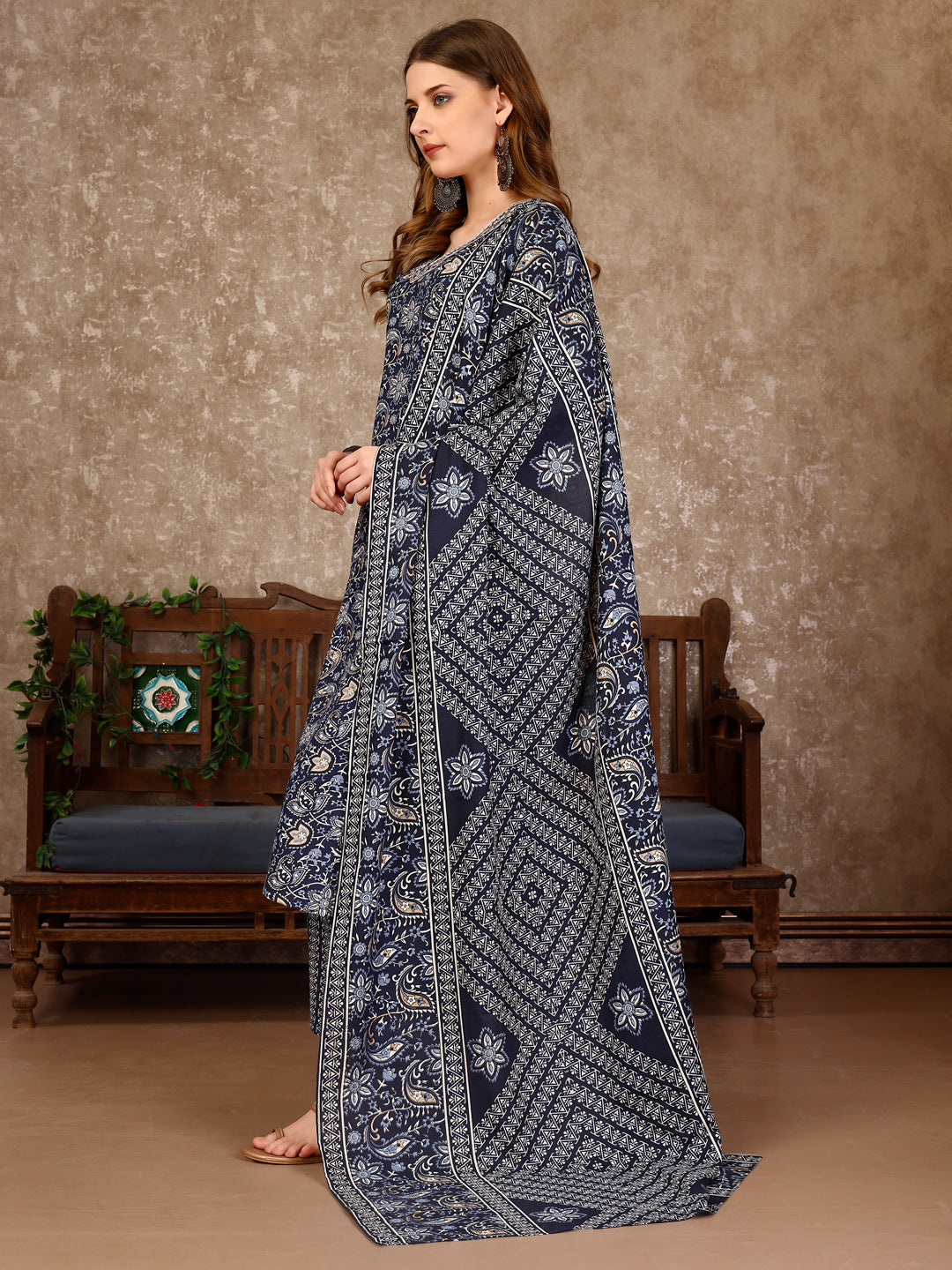 Embroidered & Printed Casual Wear Kurta With Printed Pant & Dupatta, Multicolor - Hiral Fashion