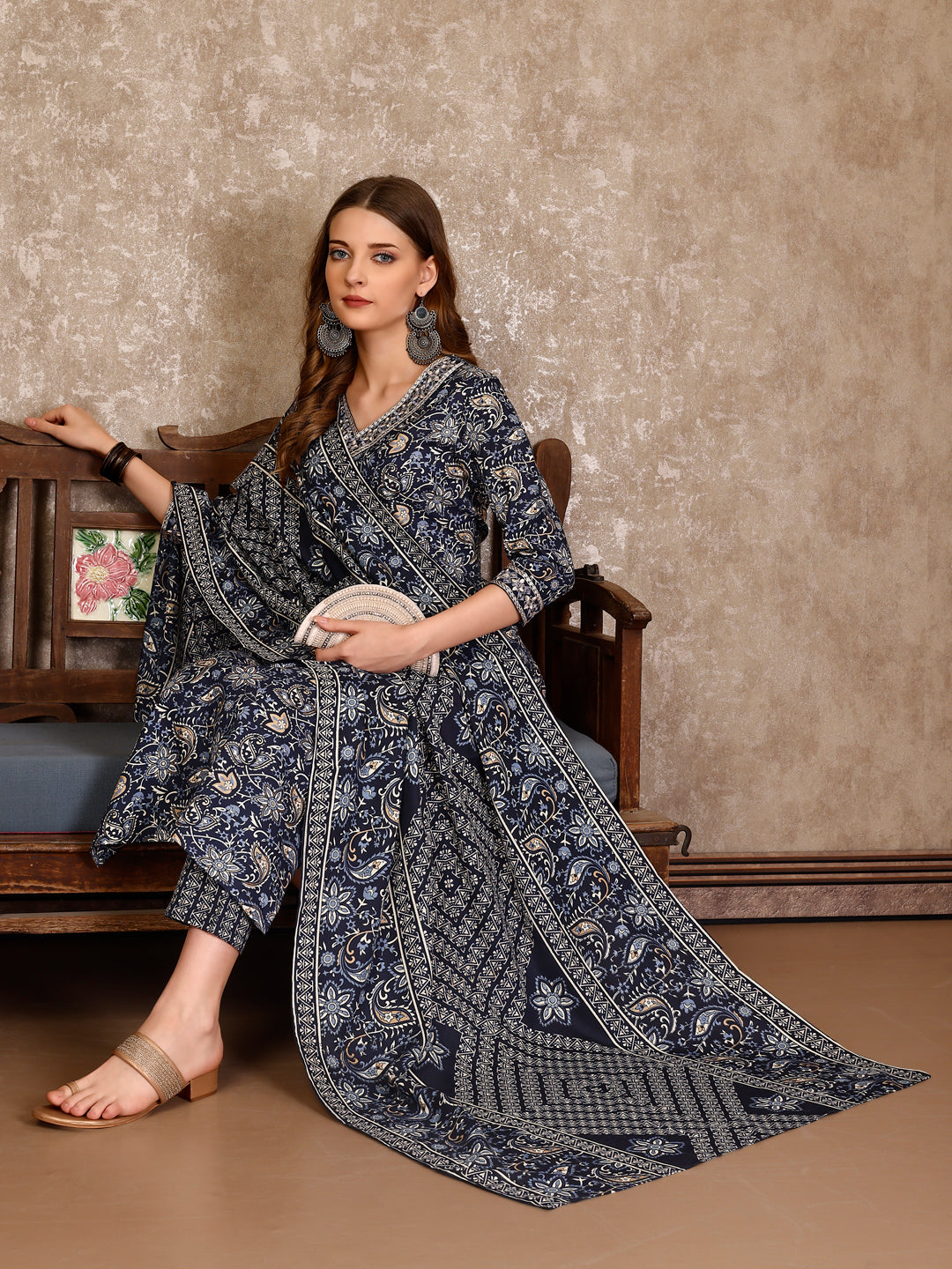 Embroidered & Printed Casual Wear Kurta With Printed Pant & Dupatta, Multicolor - Hiral Fashion