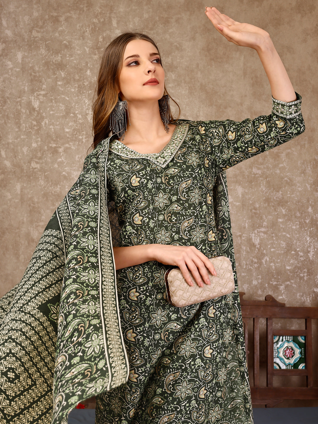 Embroidered & Printed Casual Wear Kurta With Printed Pant & Dupatta, Multicolor - Hiral Fashion