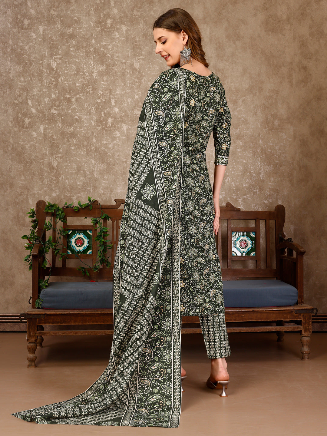 Embroidered & Printed Casual Wear Kurta With Printed Pant & Dupatta, Multicolor - Hiral Fashion