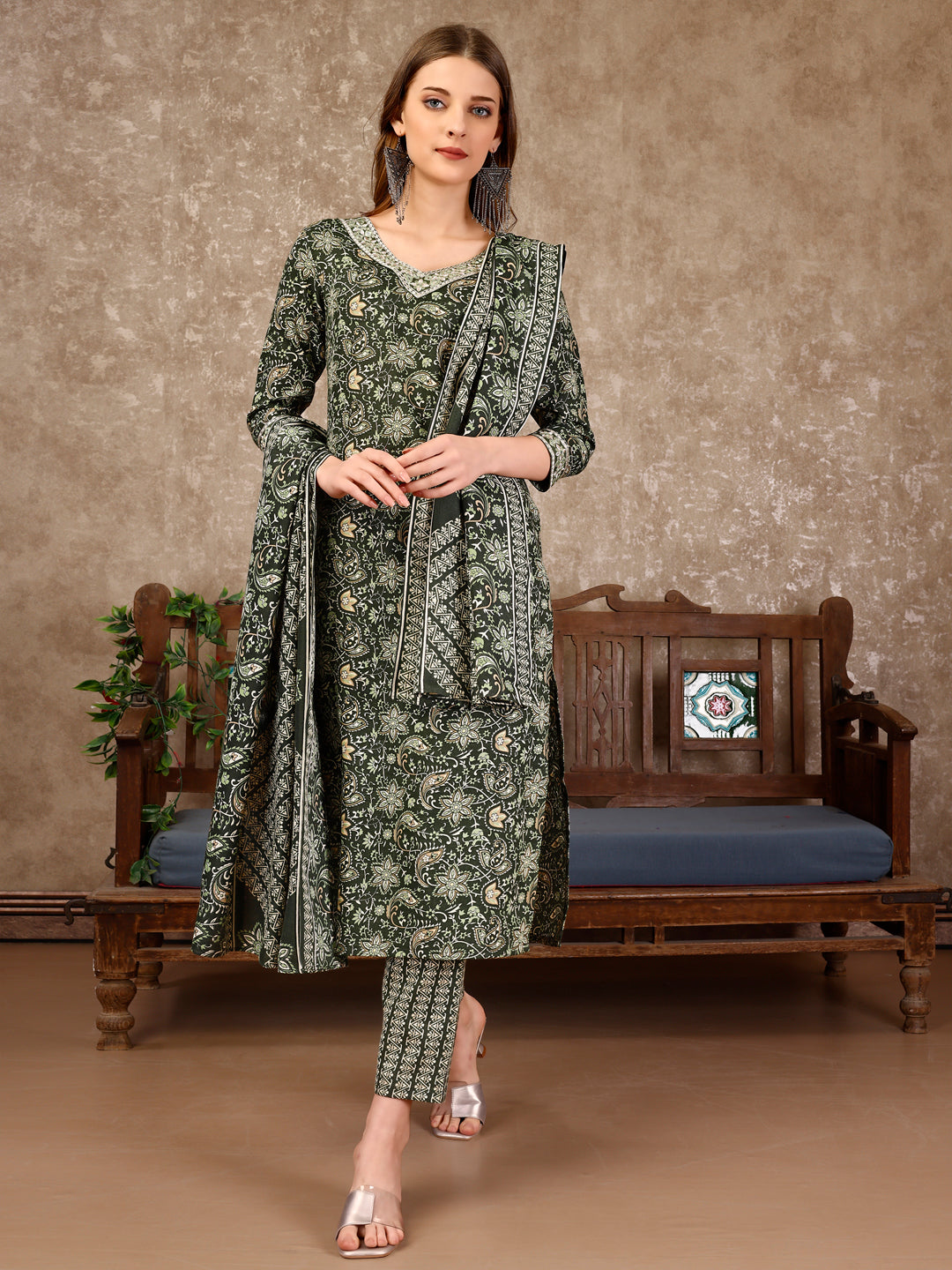 Embroidered & Printed Casual Wear Kurta With Printed Pant & Dupatta, Multicolor - Hiral Fashion