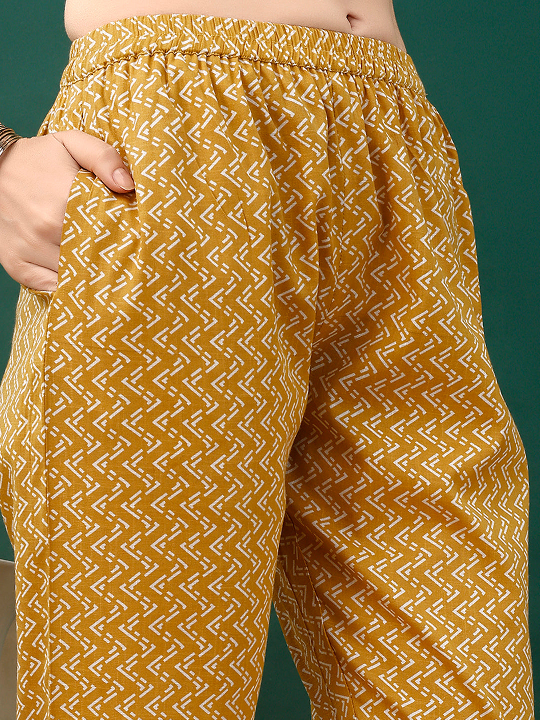 Embroidered & Printed Kurta With Pant & Dupatta, Mustard - Hiral Fashion