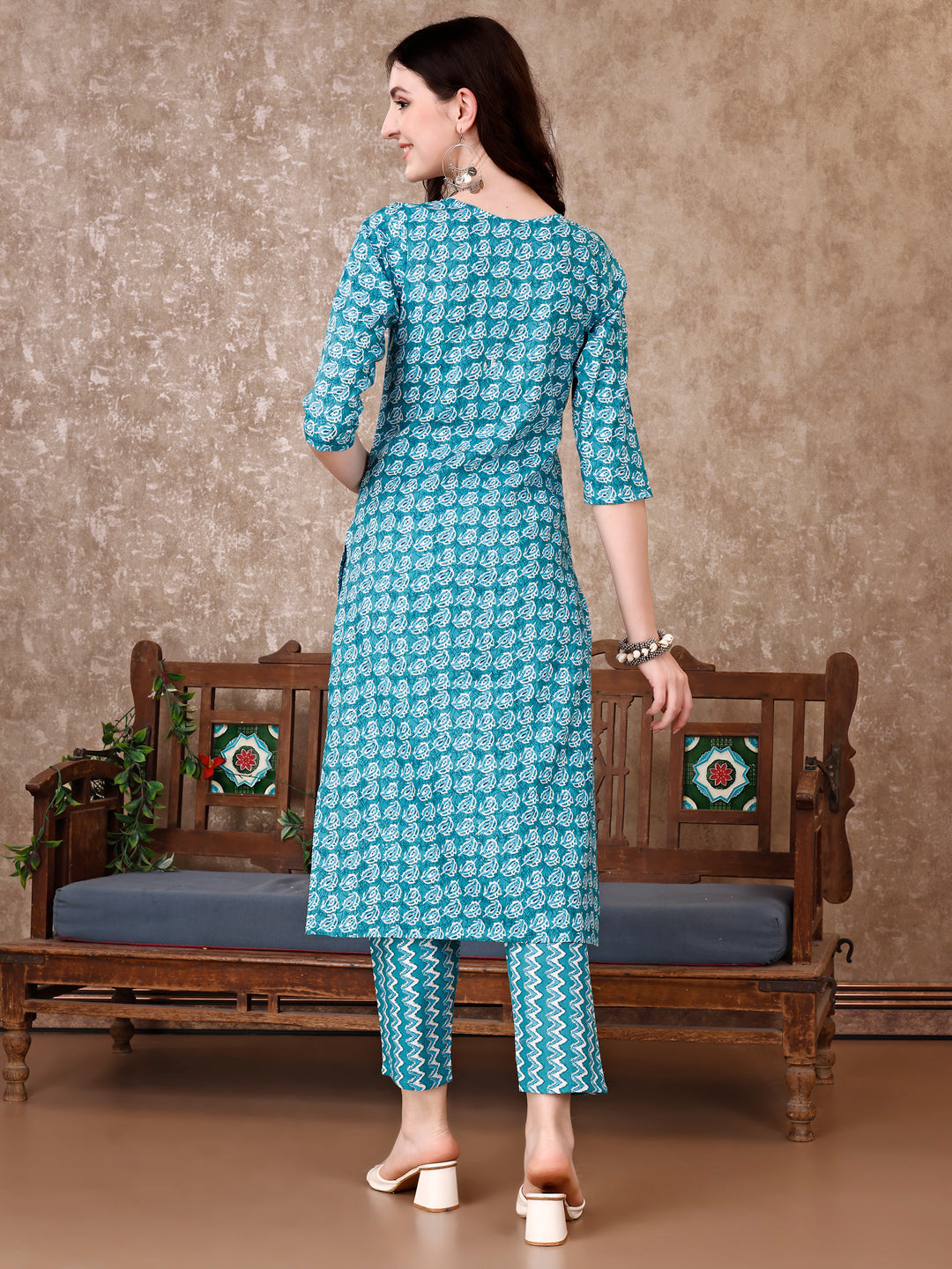 Leaf Printed Kurta With Printed Pant & Dupatta, Multicolor - Hiral Fashion