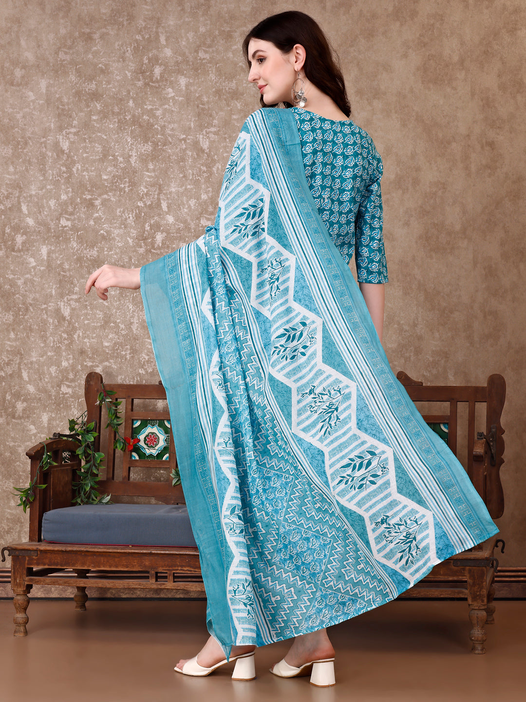 Leaf Printed Kurta With Printed Pant & Dupatta, Multicolor - Hiral Fashion