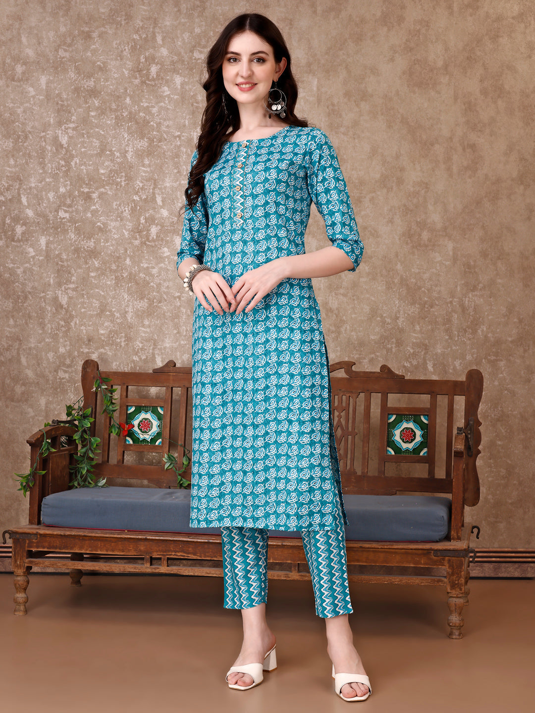 Leaf Printed Kurta With Printed Pant & Dupatta, Multicolor - Hiral Fashion