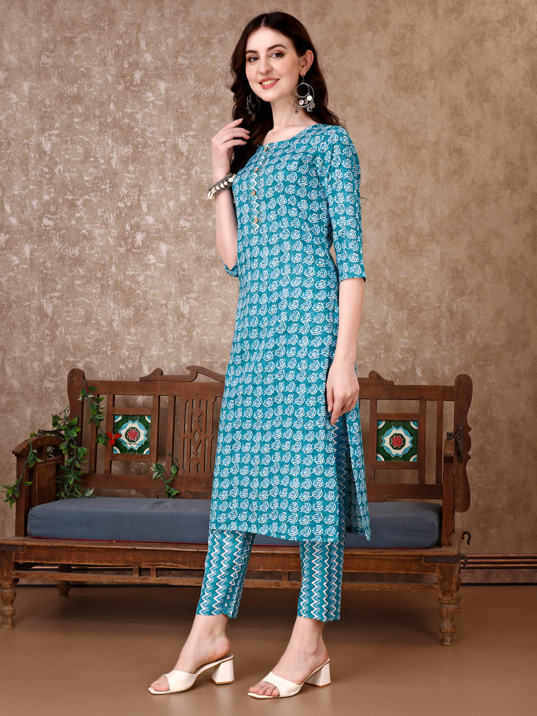 Leaf Printed Kurta With Printed Pant & Dupatta, Multicolor - Hiral Fashion