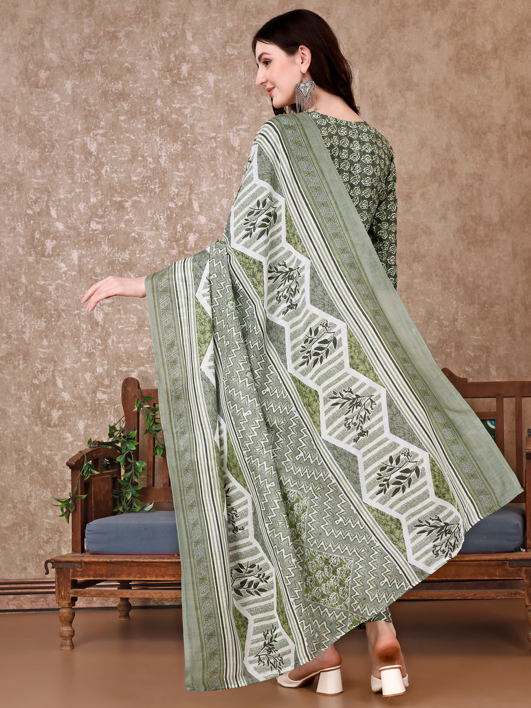 Leaf Printed Kurta With Printed Pant & Dupatta, Multicolor - Hiral Fashion