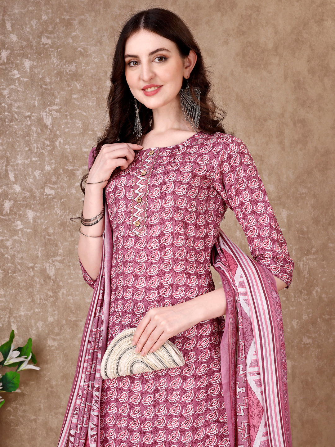 Leaf Printed Kurta With Printed Pant & Dupatta, Multicolor - Hiral Fashion