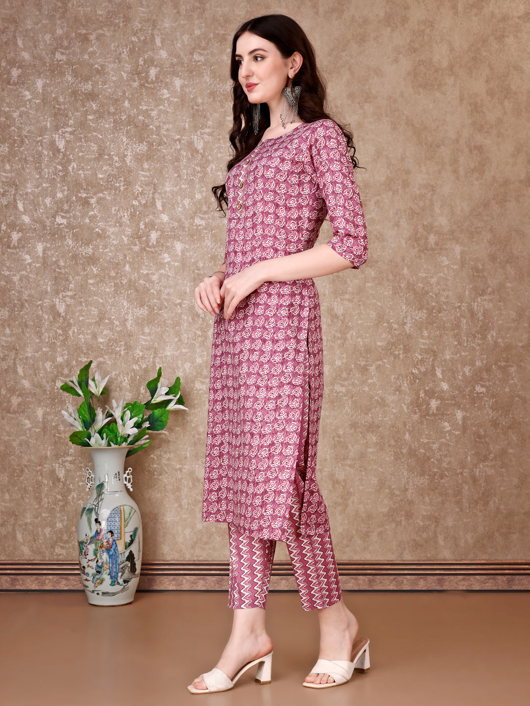 Leaf Printed Kurta With Printed Pant & Dupatta, Multicolor - Hiral Fashion