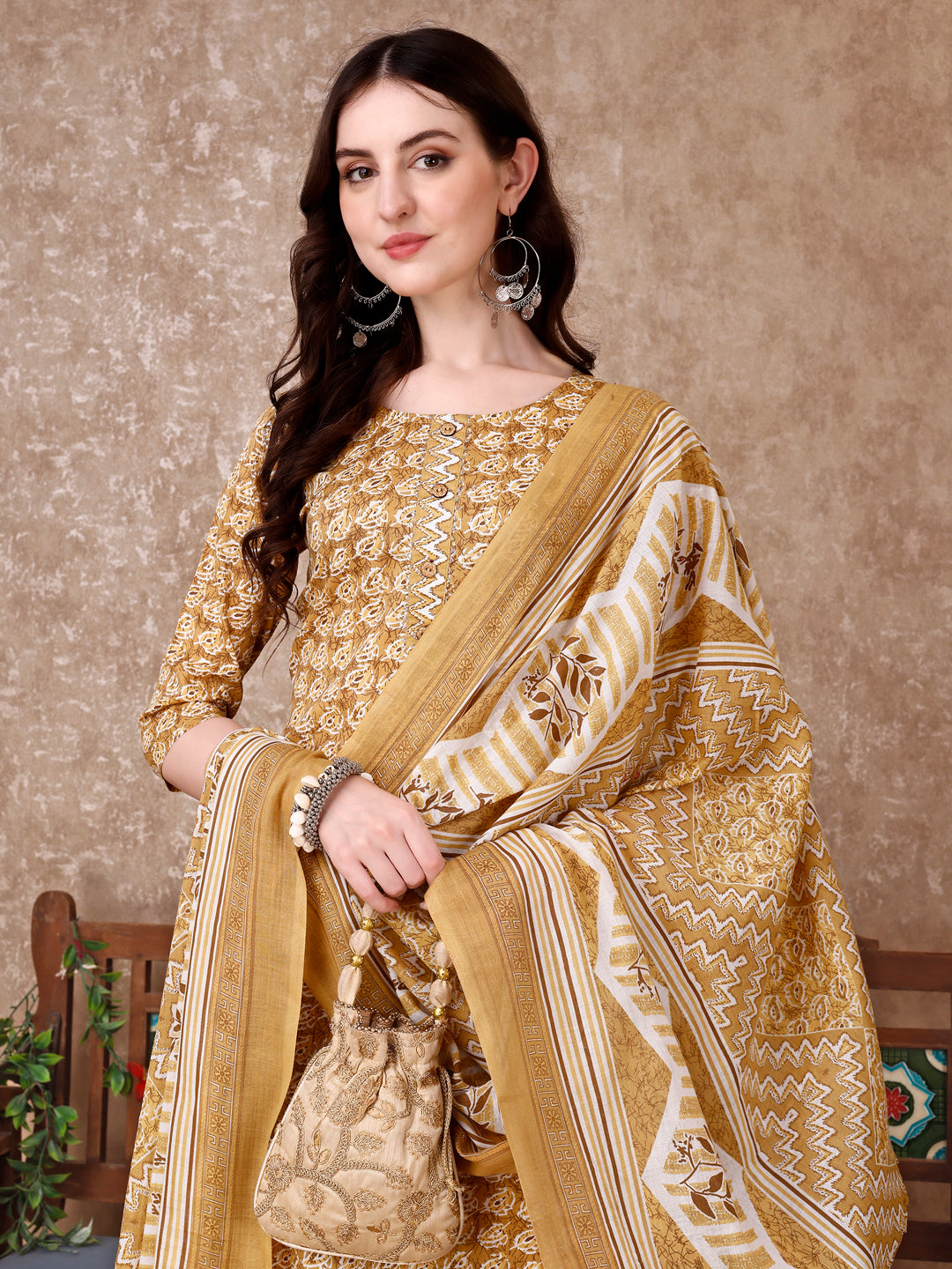 Leaf Printed Kurta With Printed Pant & Dupatta, Multicolor - Hiral Fashion