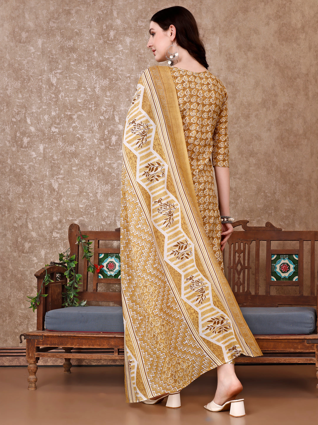 Leaf Printed Kurta With Printed Pant & Dupatta, Multicolor - Hiral Fashion