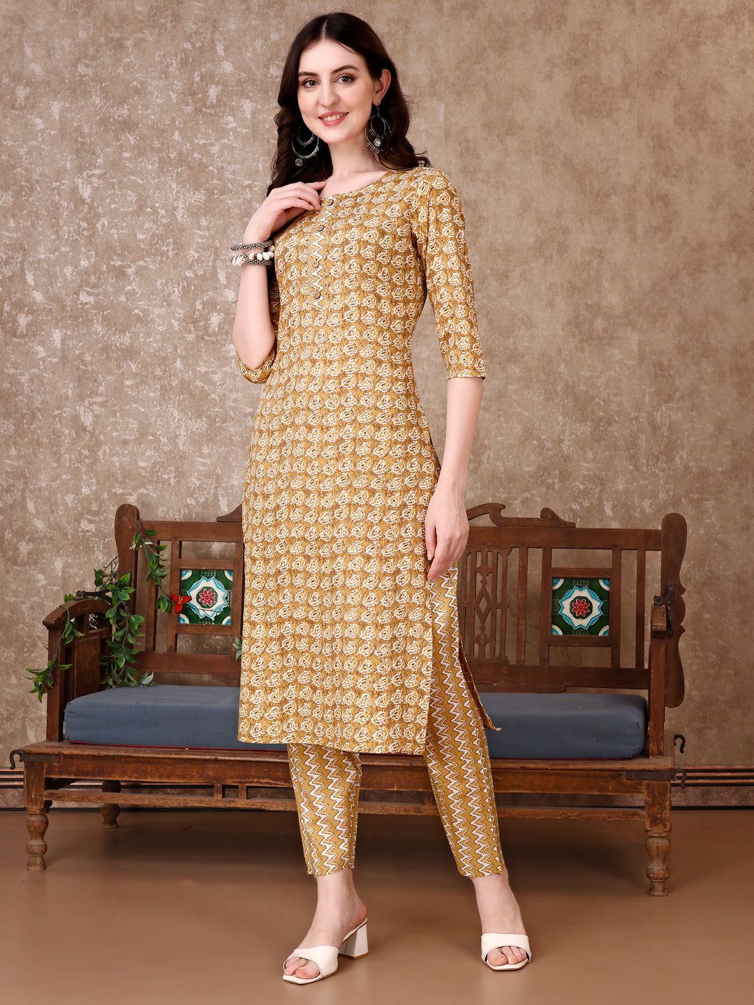 Leaf Printed Kurta With Printed Pant & Dupatta, Multicolor - Hiral Fashion