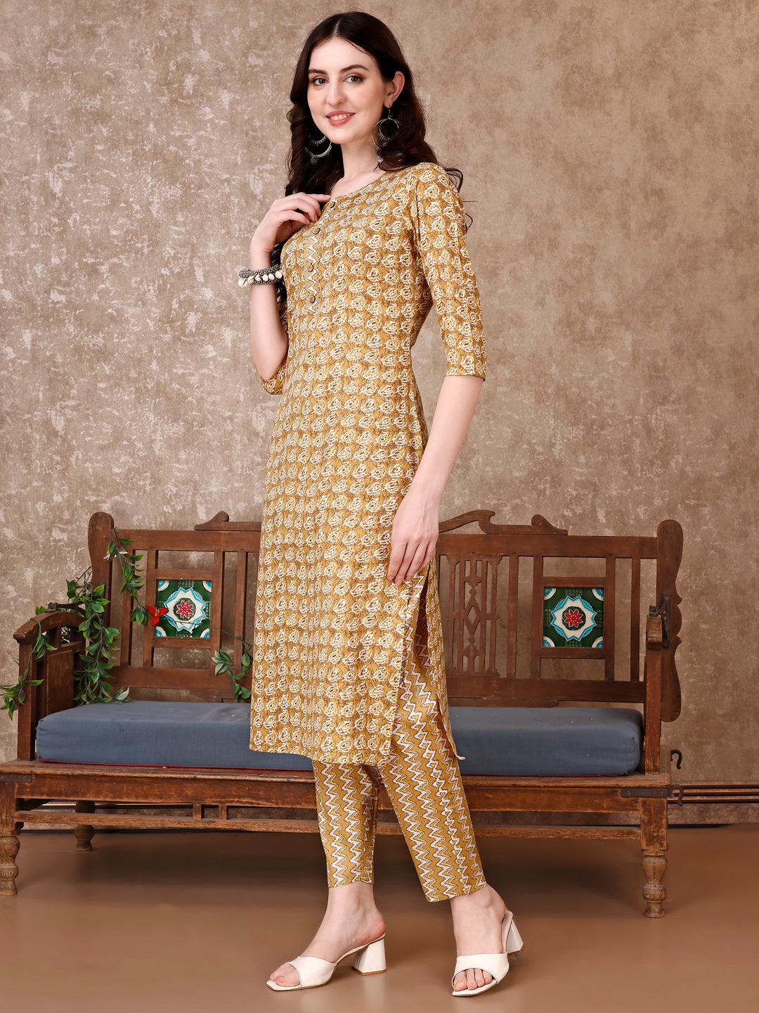 Leaf Printed Kurta With Printed Pant & Dupatta, Multicolor - Hiral Fashion