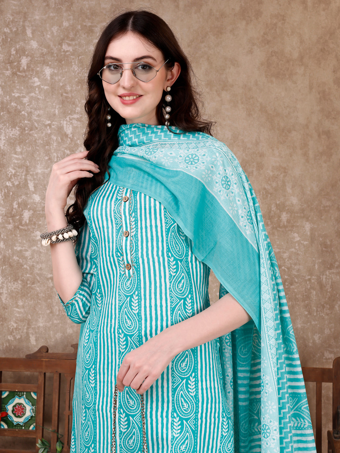 Printed Kurta With Printed Pant & Dupatta, Multicolor - Hiral Fashion
