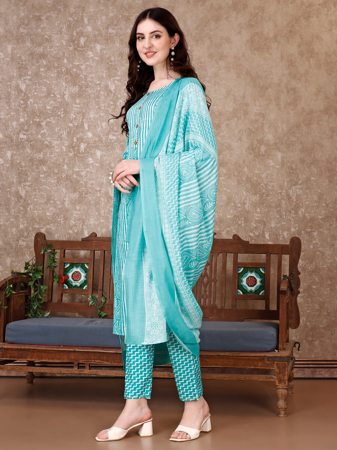 Printed Kurta With Printed Pant & Dupatta, Multicolor - Hiral Fashion