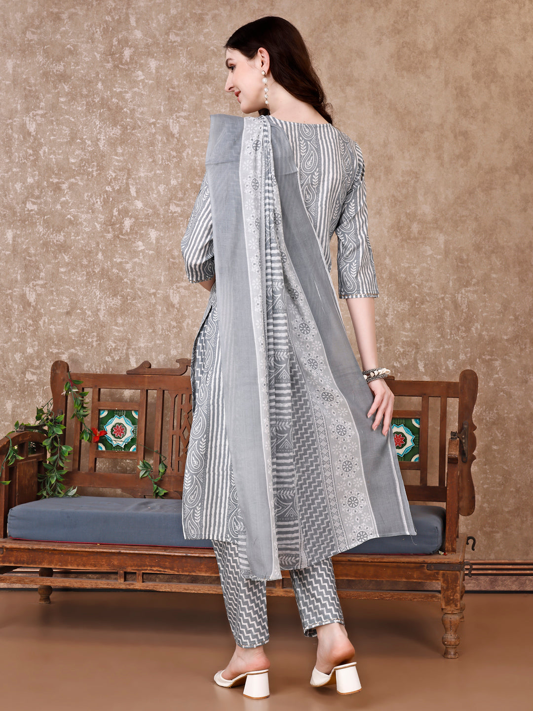 Printed Kurta With Printed Pant & Dupatta, Multicolor - Hiral Fashion