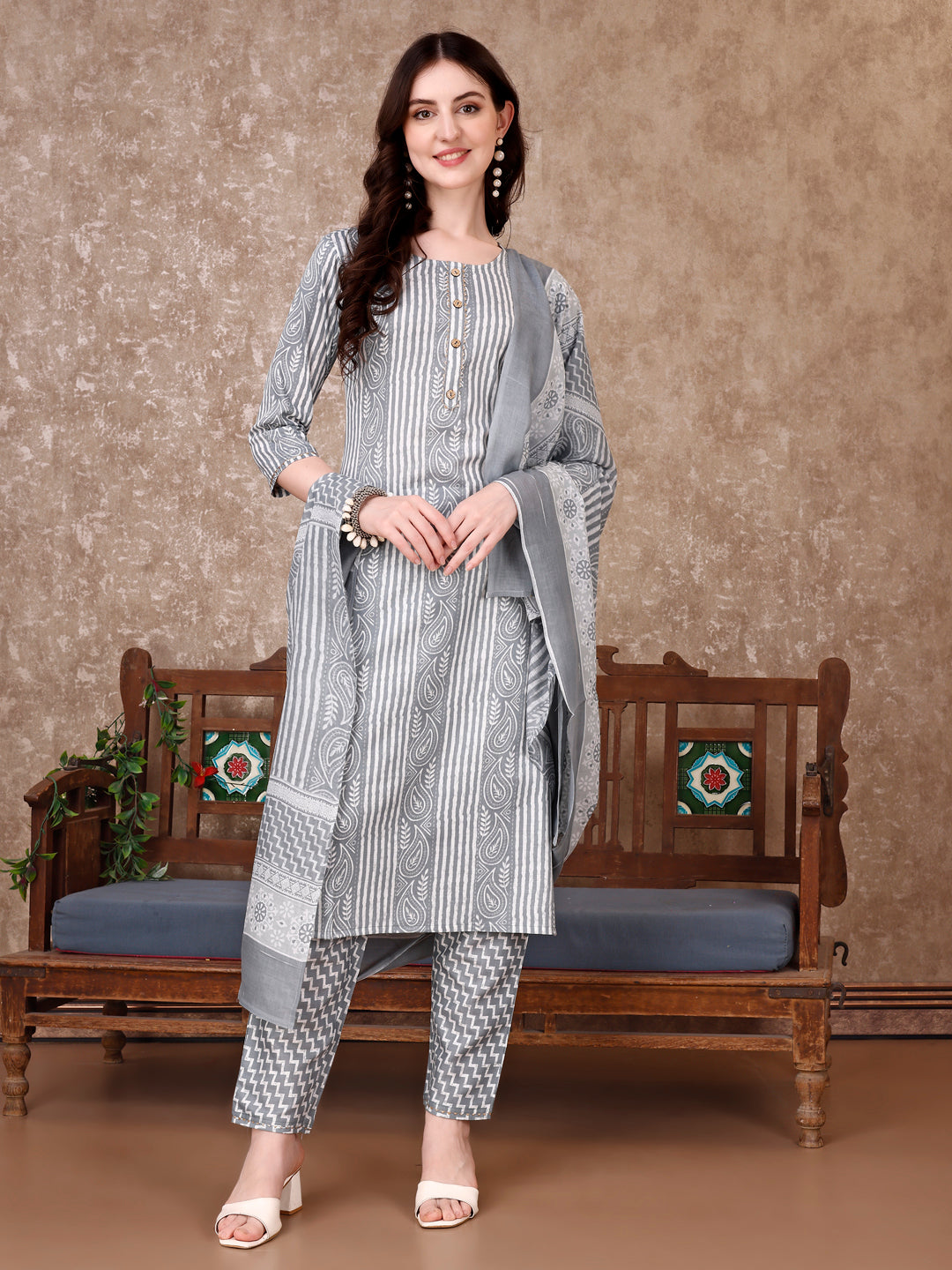 Printed Kurta With Printed Pant & Dupatta, Multicolor - Hiral Fashion