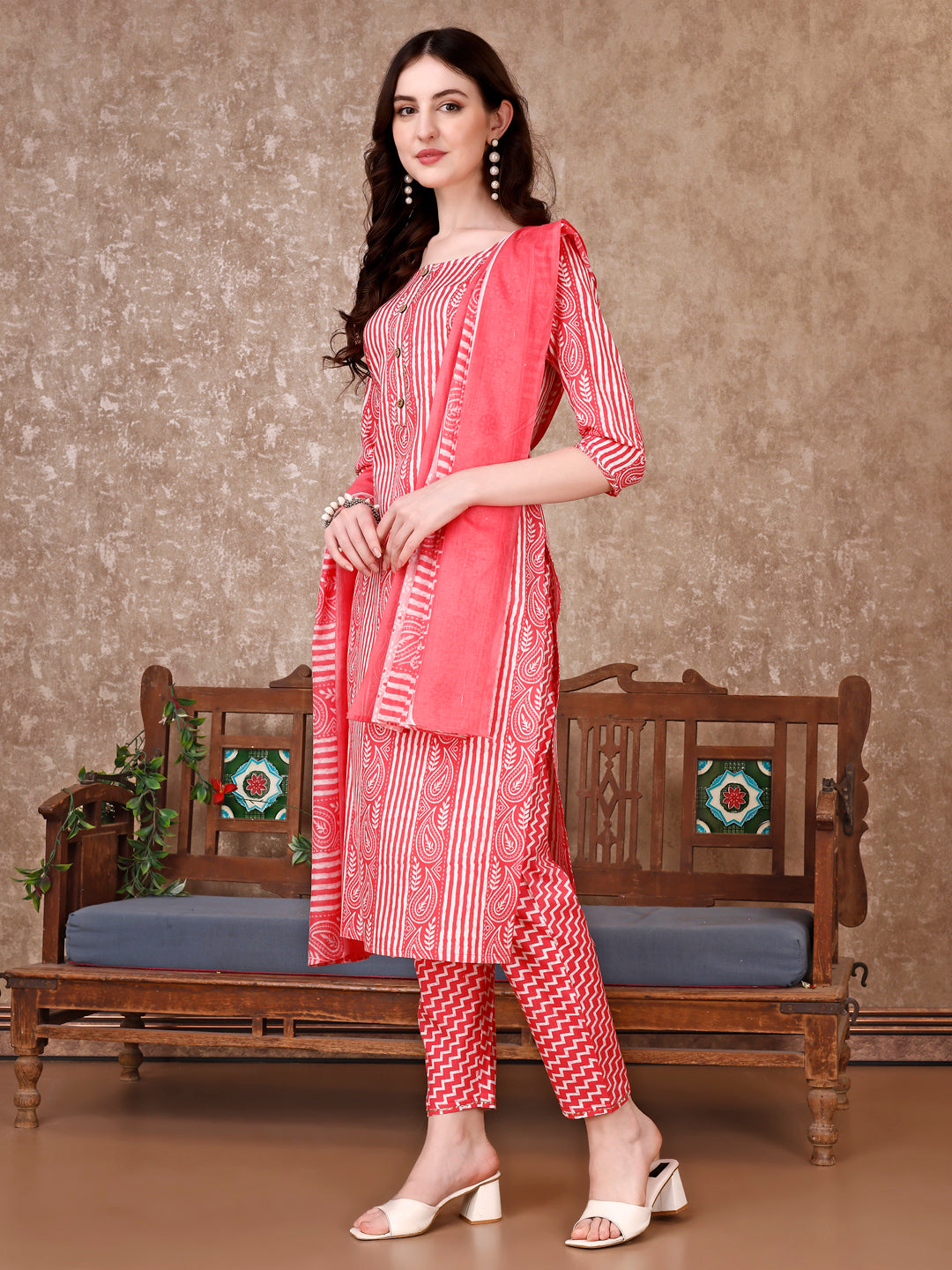 Printed Kurta With Printed Pant & Dupatta, Multicolor - Hiral Fashion