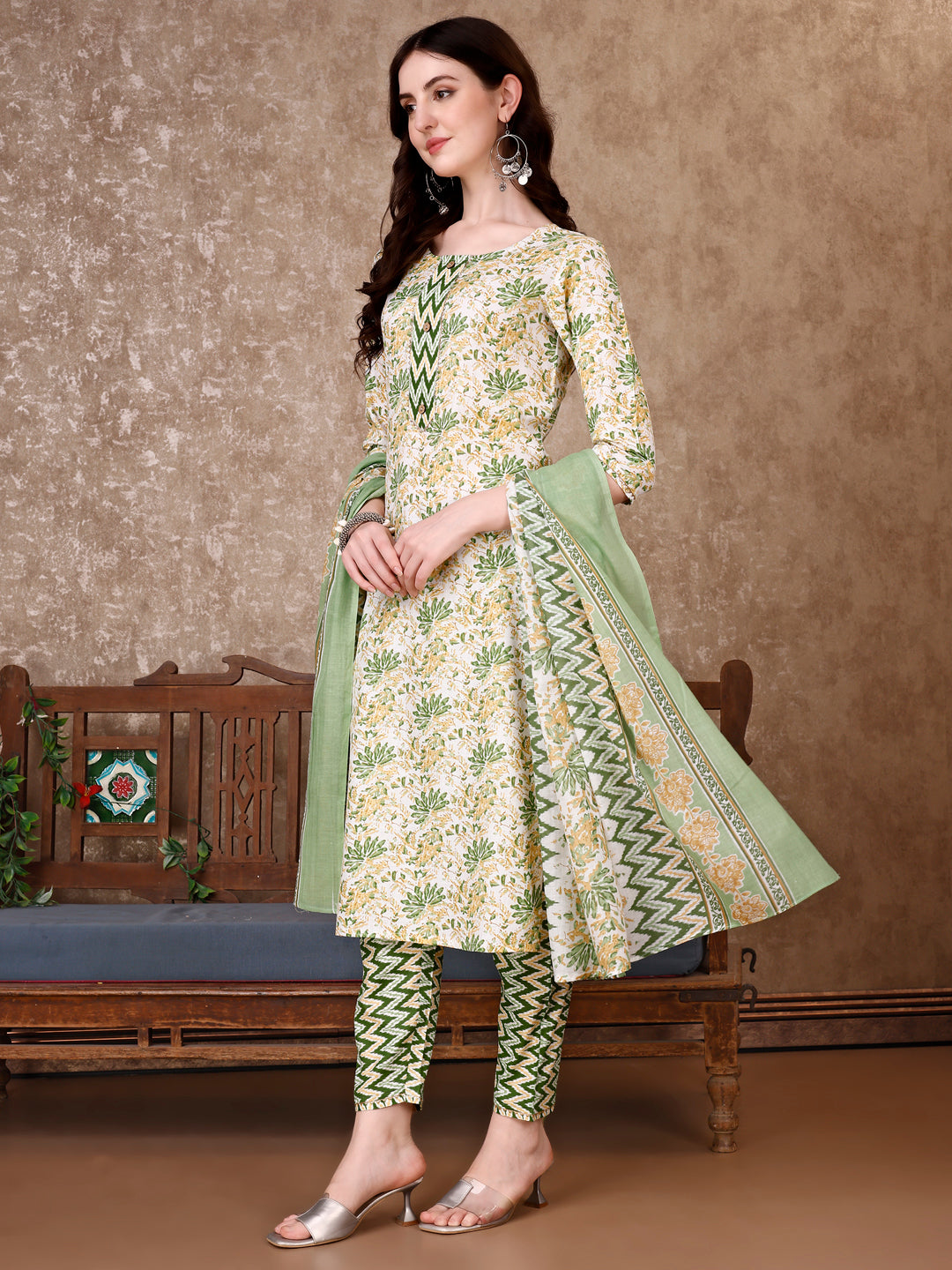 Floral Printed Kurta With Printed Pant & Dupatta, Multicolor - Hiral Fashion