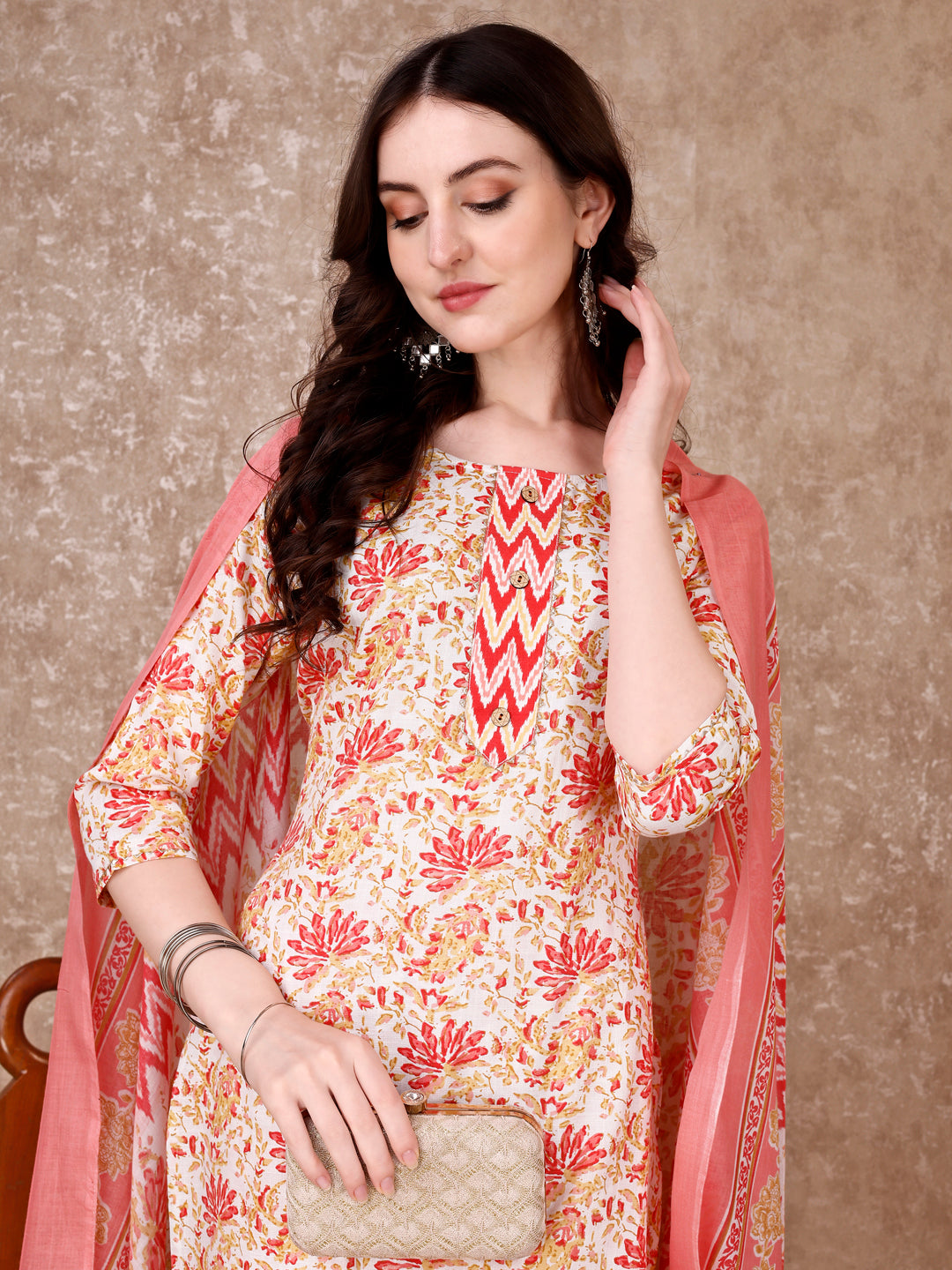 Floral Printed Kurta With Printed Pant & Dupatta, Multicolor - Hiral Fashion