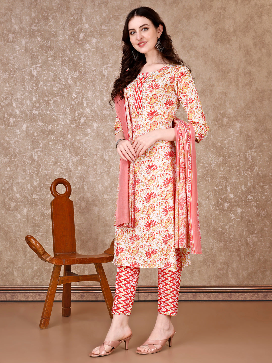 Floral Printed Kurta With Printed Pant & Dupatta, Multicolor - Hiral Fashion