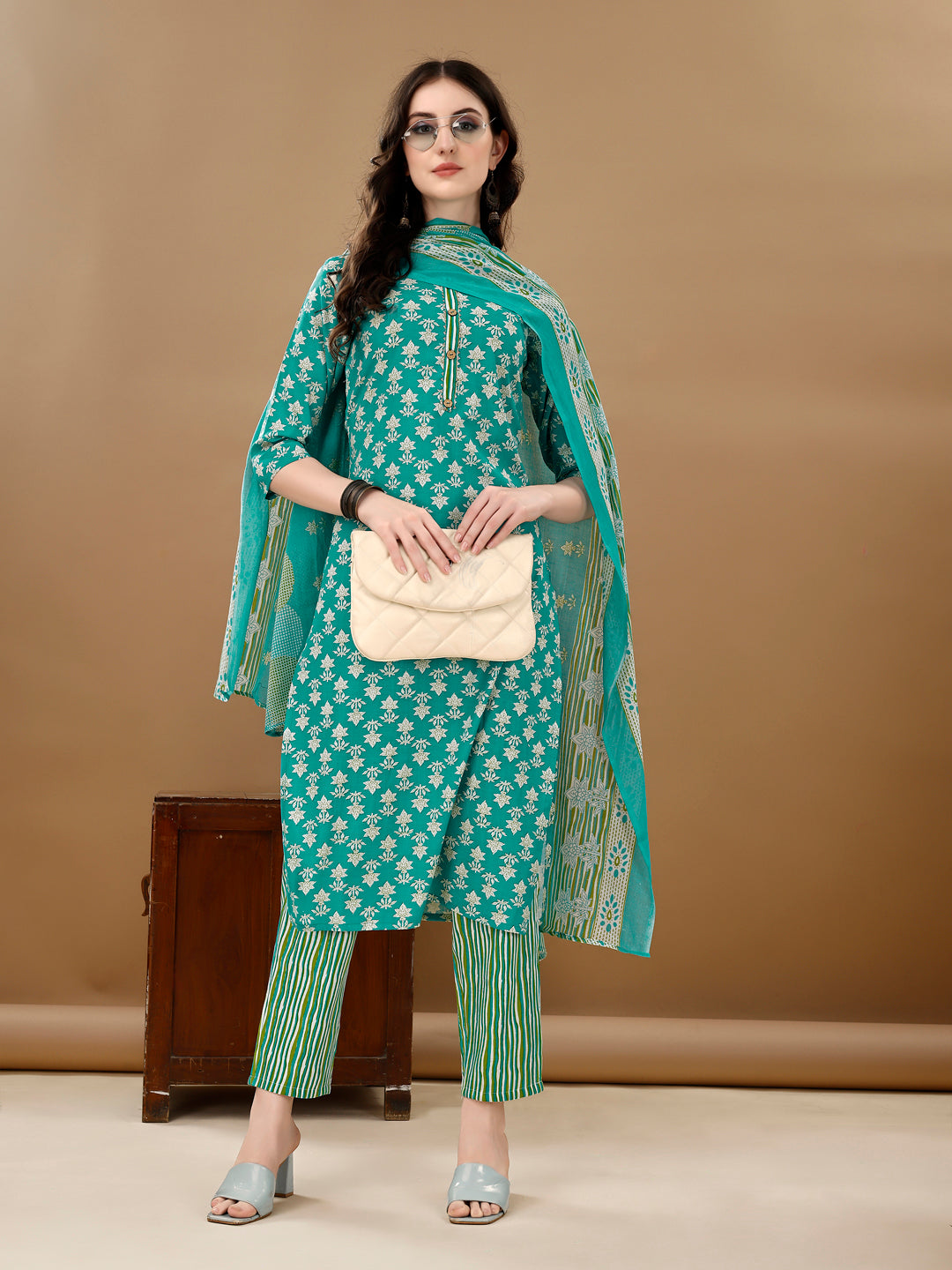 Ethnic Motifs Printed Kurta With Ethnic Motifs Printed Kurta With Printed Pant & Dupatta, Multicolor - Hiral Fashion