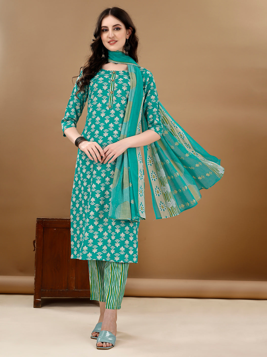 Ethnic Motifs Printed Kurta With Ethnic Motifs Printed Kurta With Printed Pant & Dupatta, Multicolor - Hiral Fashion