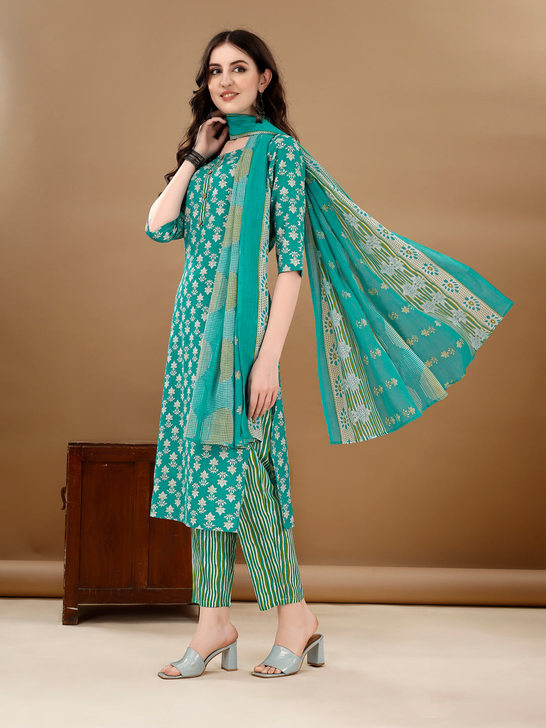 Ethnic Motifs Printed Kurta With Ethnic Motifs Printed Kurta With Printed Pant & Dupatta, Multicolor - Hiral Fashion