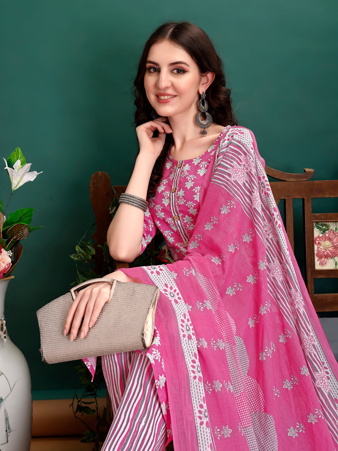 Ethnic Motifs Printed Kurta With Ethnic Motifs Printed Kurta With Printed Pant & Dupatta, Multicolor - Hiral Fashion