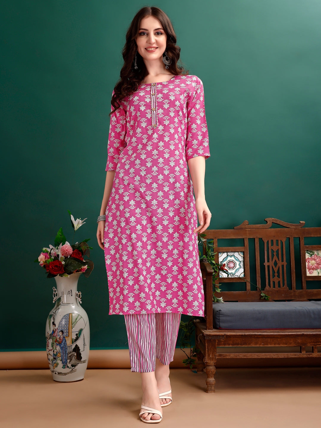 Ethnic Motifs Printed Kurta With Ethnic Motifs Printed Kurta With Printed Pant & Dupatta, Multicolor - Hiral Fashion