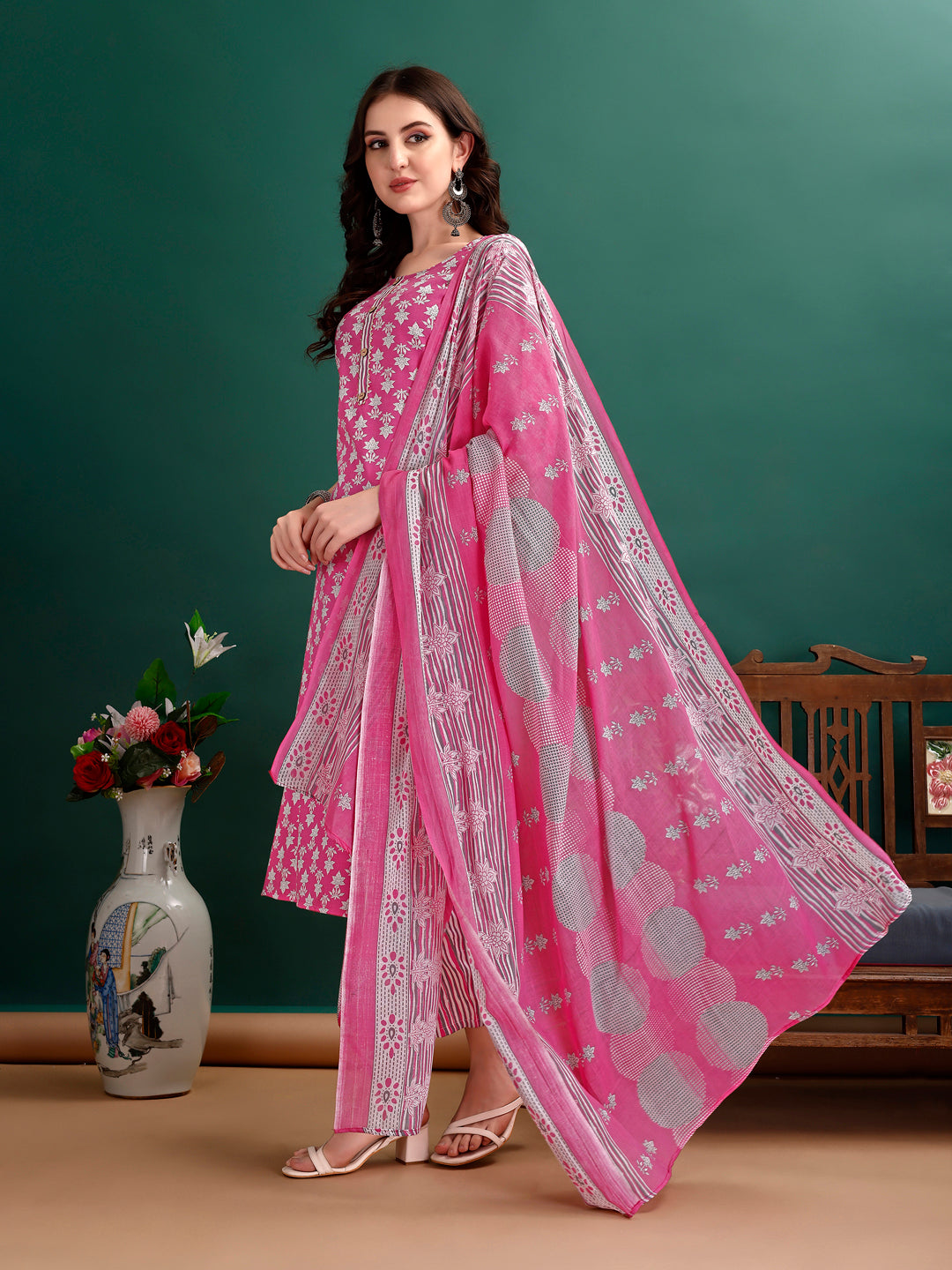 Ethnic Motifs Printed Kurta With Ethnic Motifs Printed Kurta With Printed Pant & Dupatta, Multicolor - Hiral Fashion