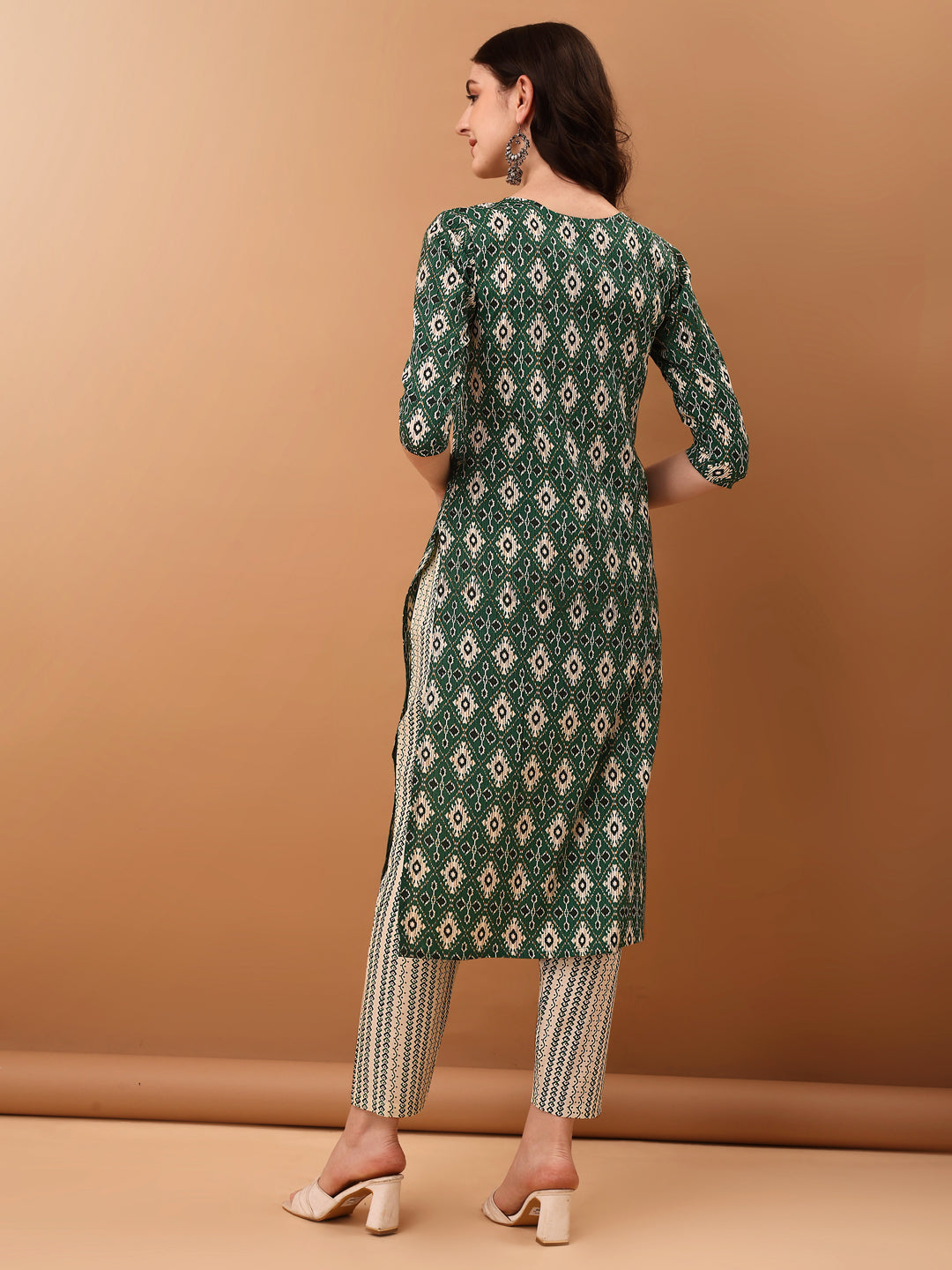 Ethnic Motifs Printed Kurta With Pant & Dupatta, Green - Hiral Fashion