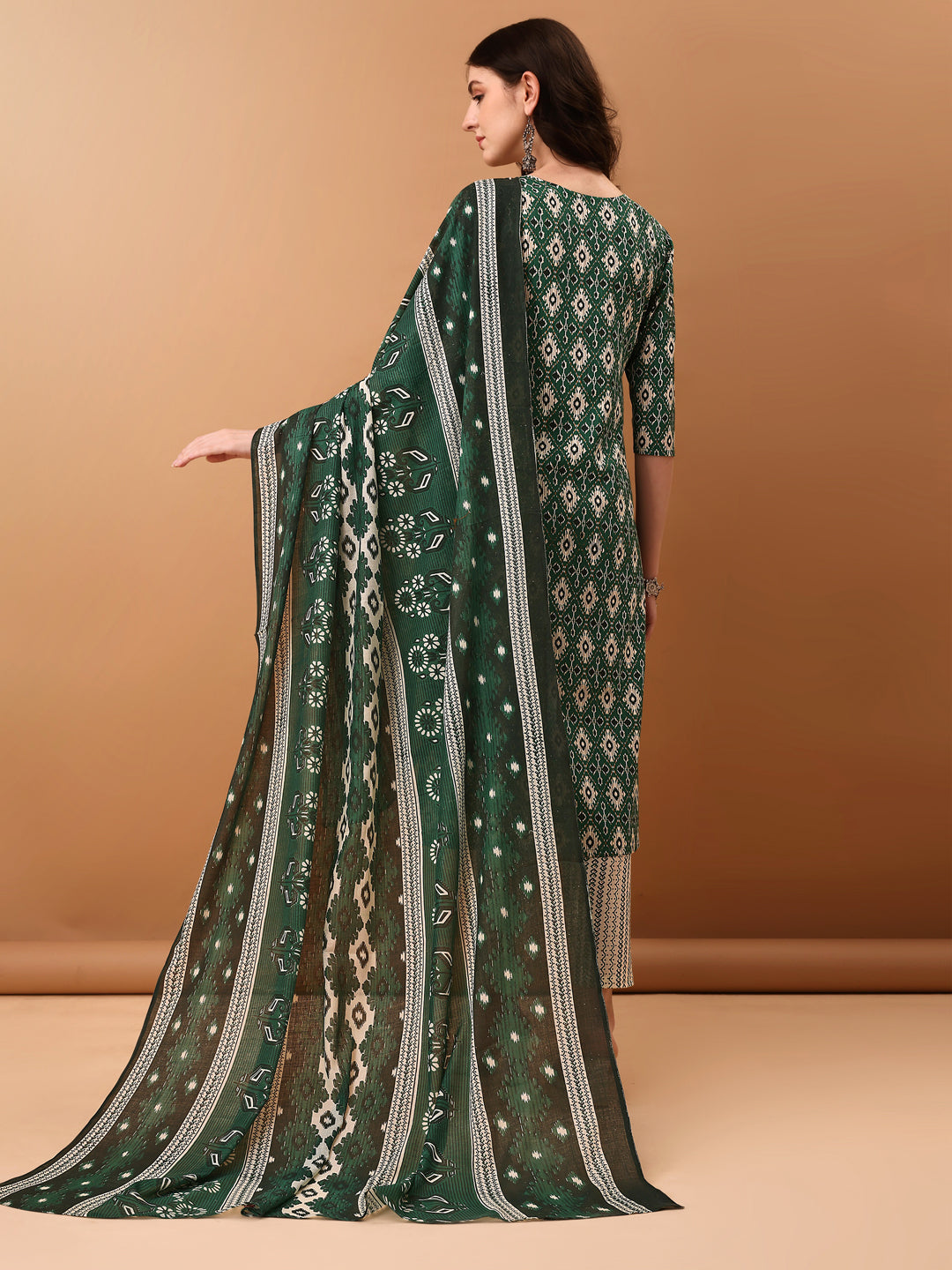 Ethnic Motifs Printed Kurta With Pant & Dupatta, Green - Hiral Fashion