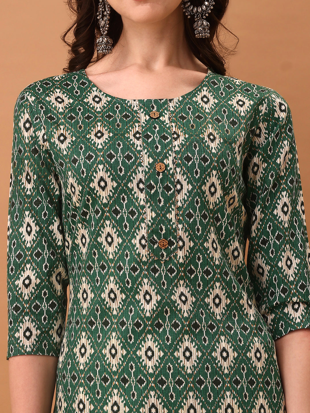Ethnic Motifs Printed Kurta With Pant & Dupatta, Green - Hiral Fashion