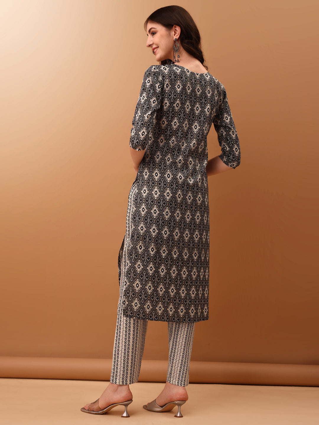 Ethnic Motifs Printed Kurta With Pant & Dupatta, Grey - Hiral Fashion