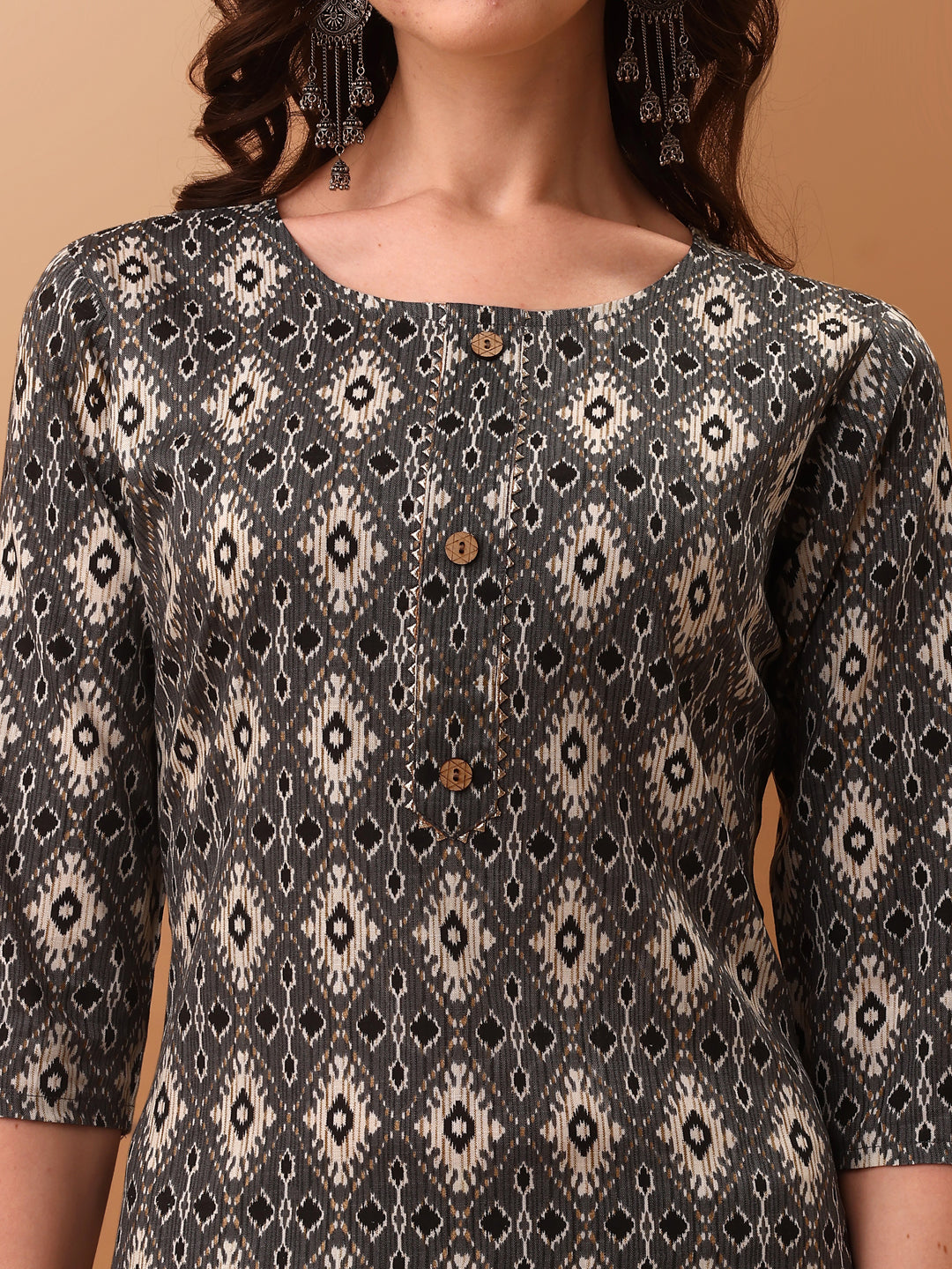 Ethnic Motifs Printed Kurta With Pant & Dupatta, Grey - Hiral Fashion