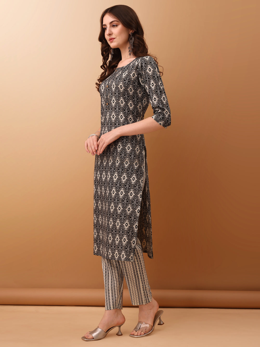 Ethnic Motifs Printed Kurta With Pant & Dupatta, Grey - Hiral Fashion