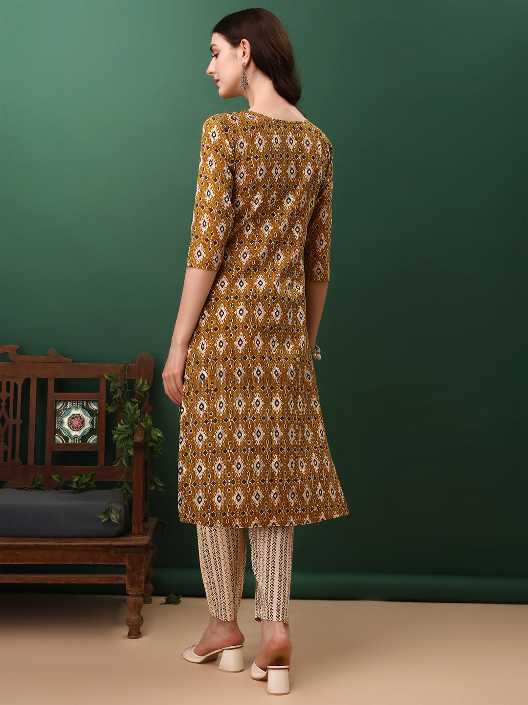 Ethnic Motifs Printed Kurta With Pant & Dupatta, Mustard - Hiral Fashion