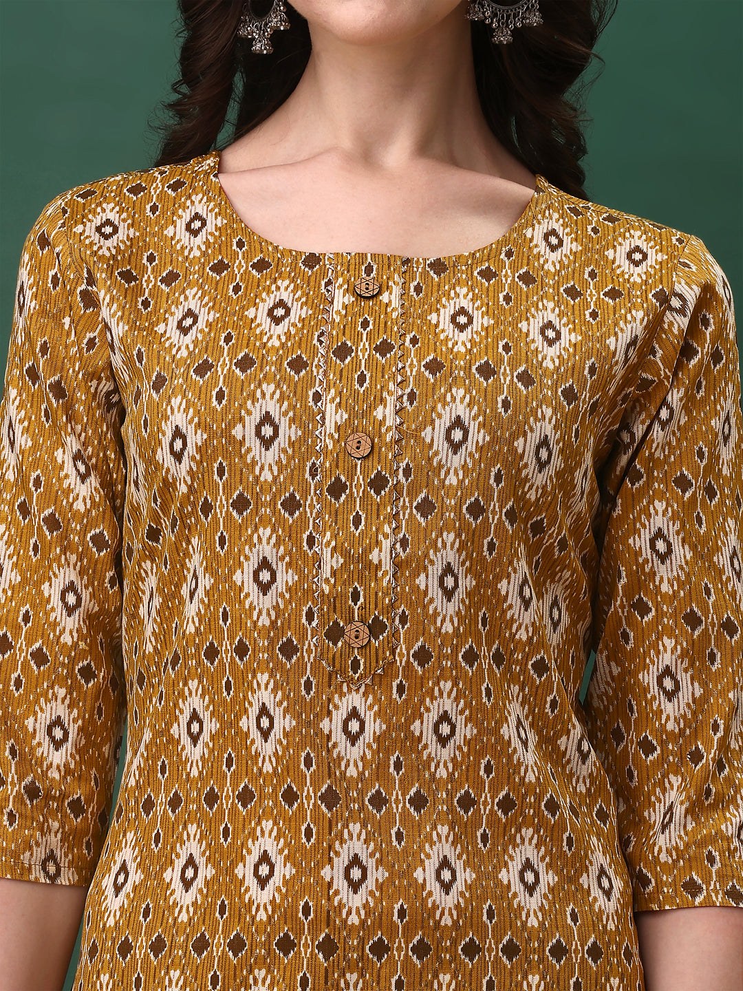 Ethnic Motifs Printed Kurta With Pant & Dupatta, Mustard - Hiral Fashion