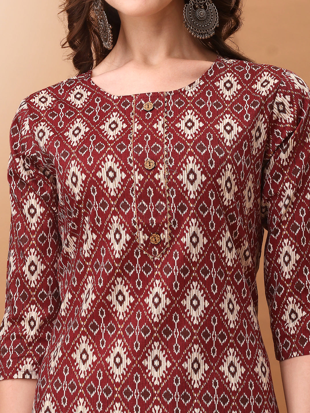 Ethnic Motifs Printed Kurta With Pant & Dupatta, Wine - Hiral Fashion