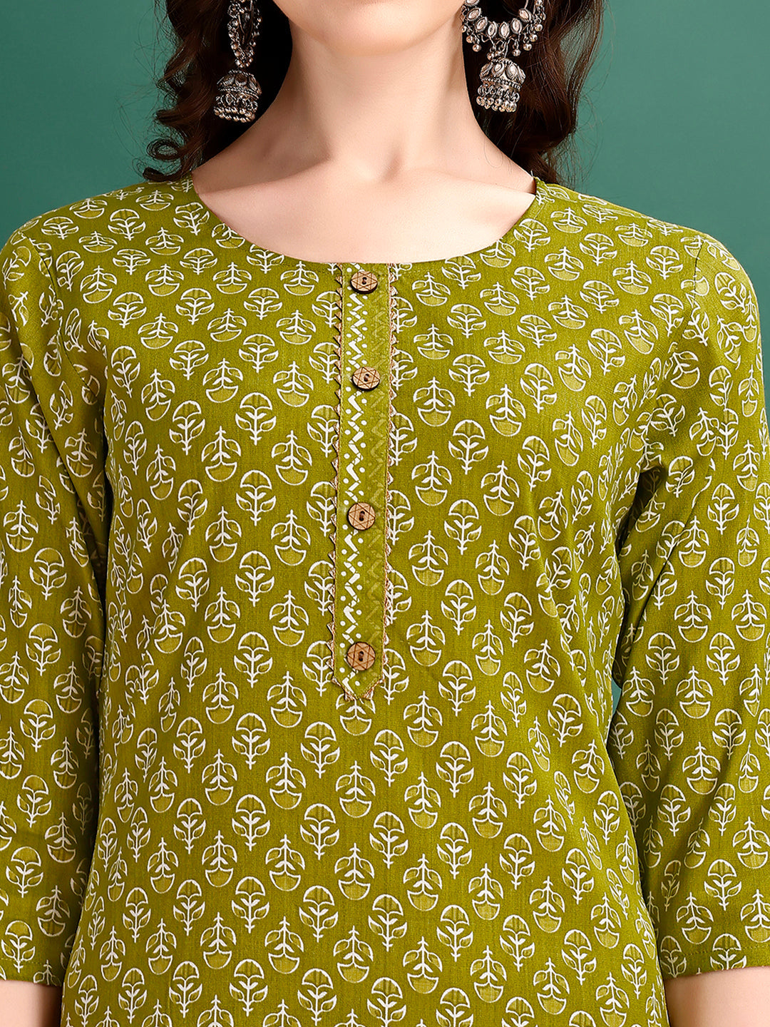 Ethnic Motifs Printed Kurta With Pant & Dupatta, Green - Hiral Fashion