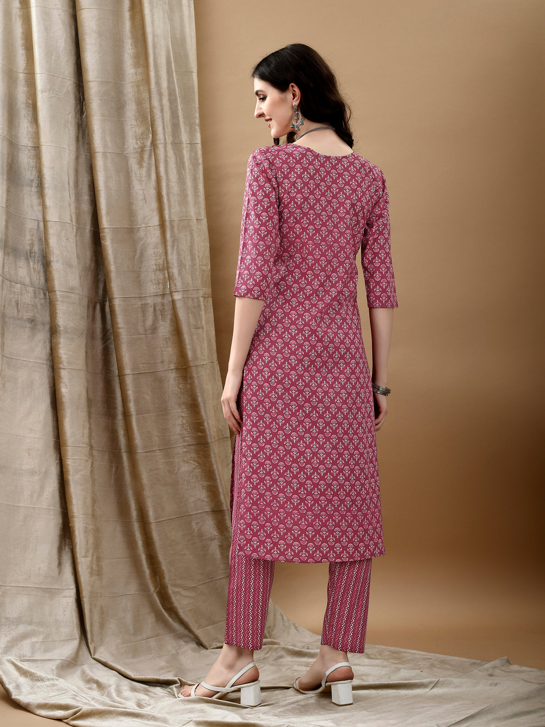 Ethnic Motifs Printed Kurta With Pant & Dupatta, Pink - Hiral Fashion