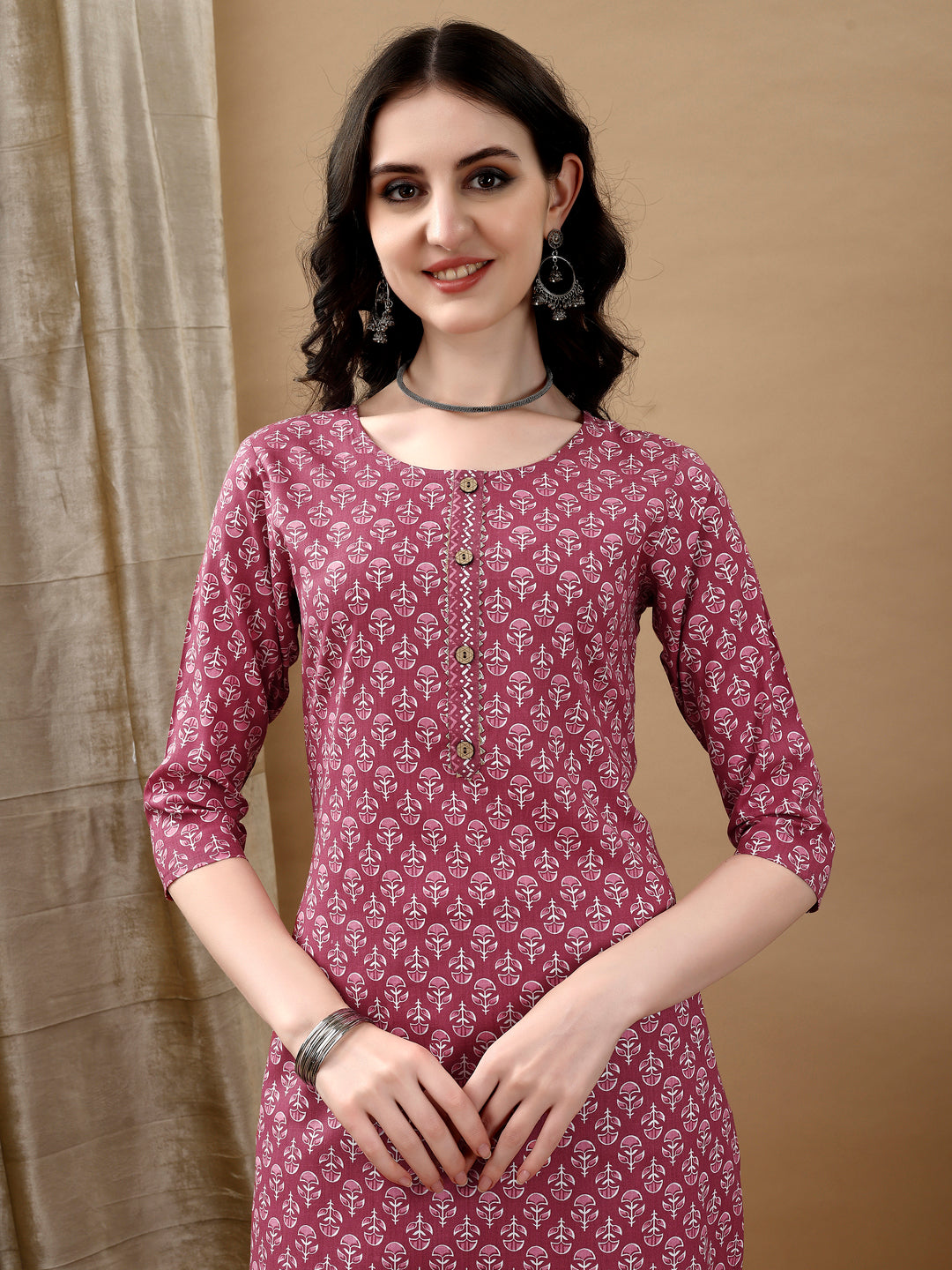Ethnic Motifs Printed Kurta With Pant & Dupatta, Pink - Hiral Fashion